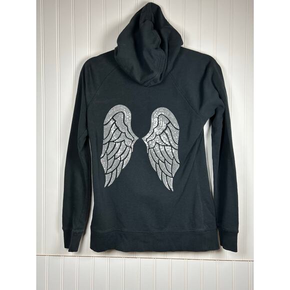 Victoria's Secret Black Angel Wing Sequin Hoodie Zip Up Sweatshirt size XS - Picture 12 of 14